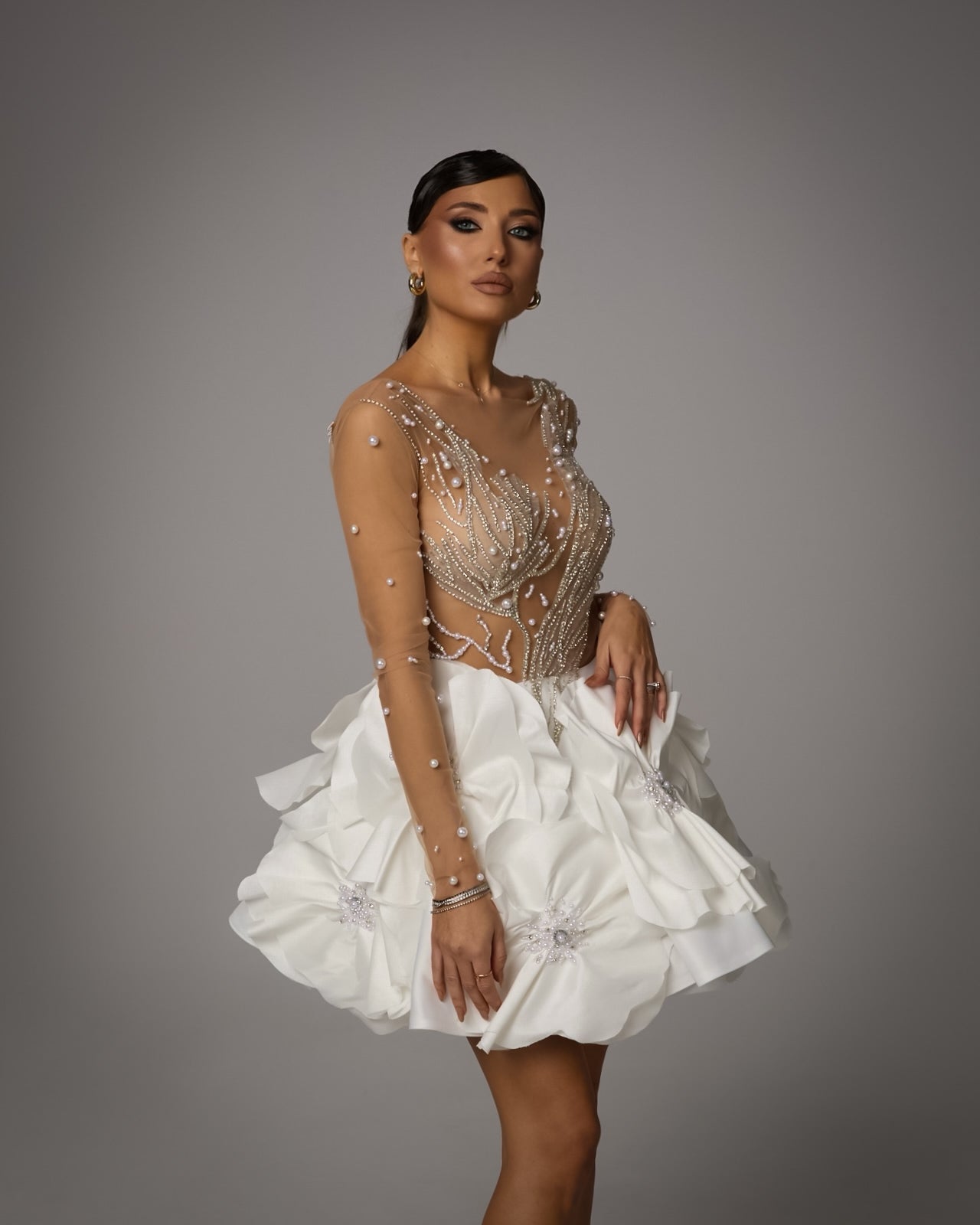 Rochie Mini cu Broderie si Aplicatii Florale, Floral Elegance
