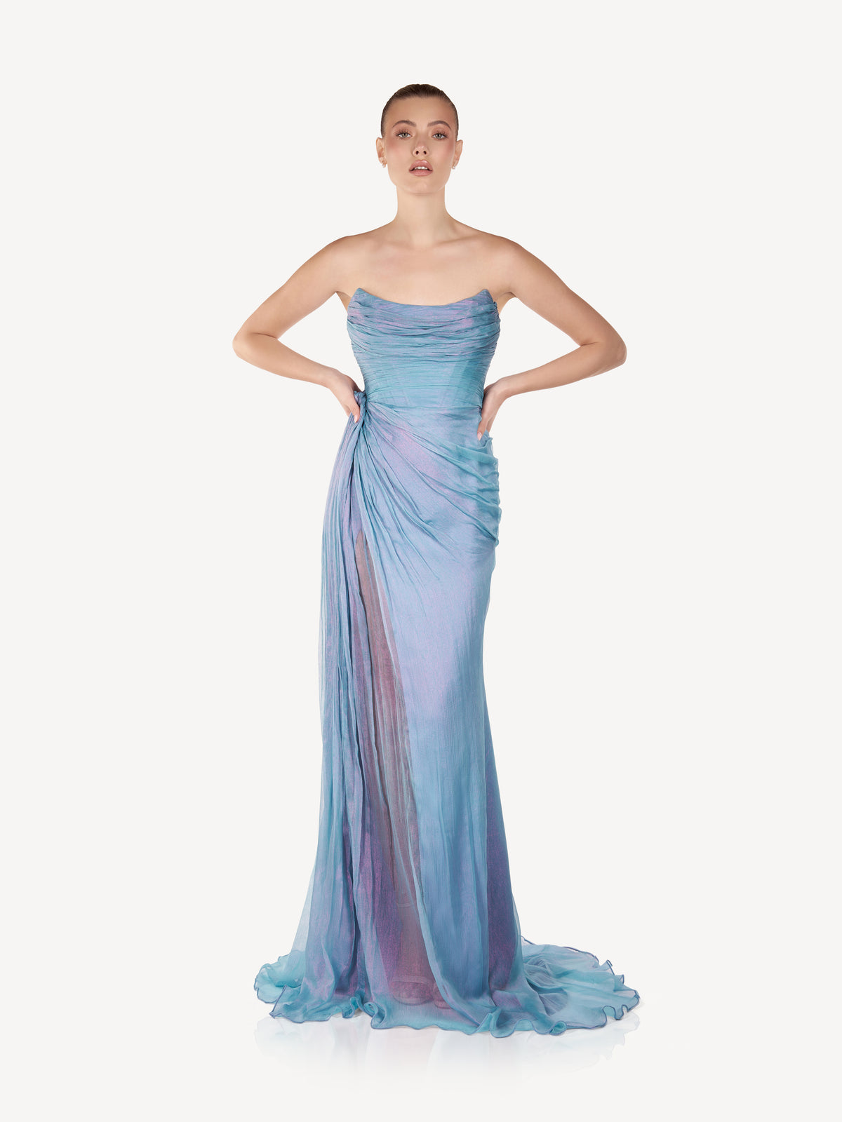 Draped Silk Maxi Dress, Ocean Glow