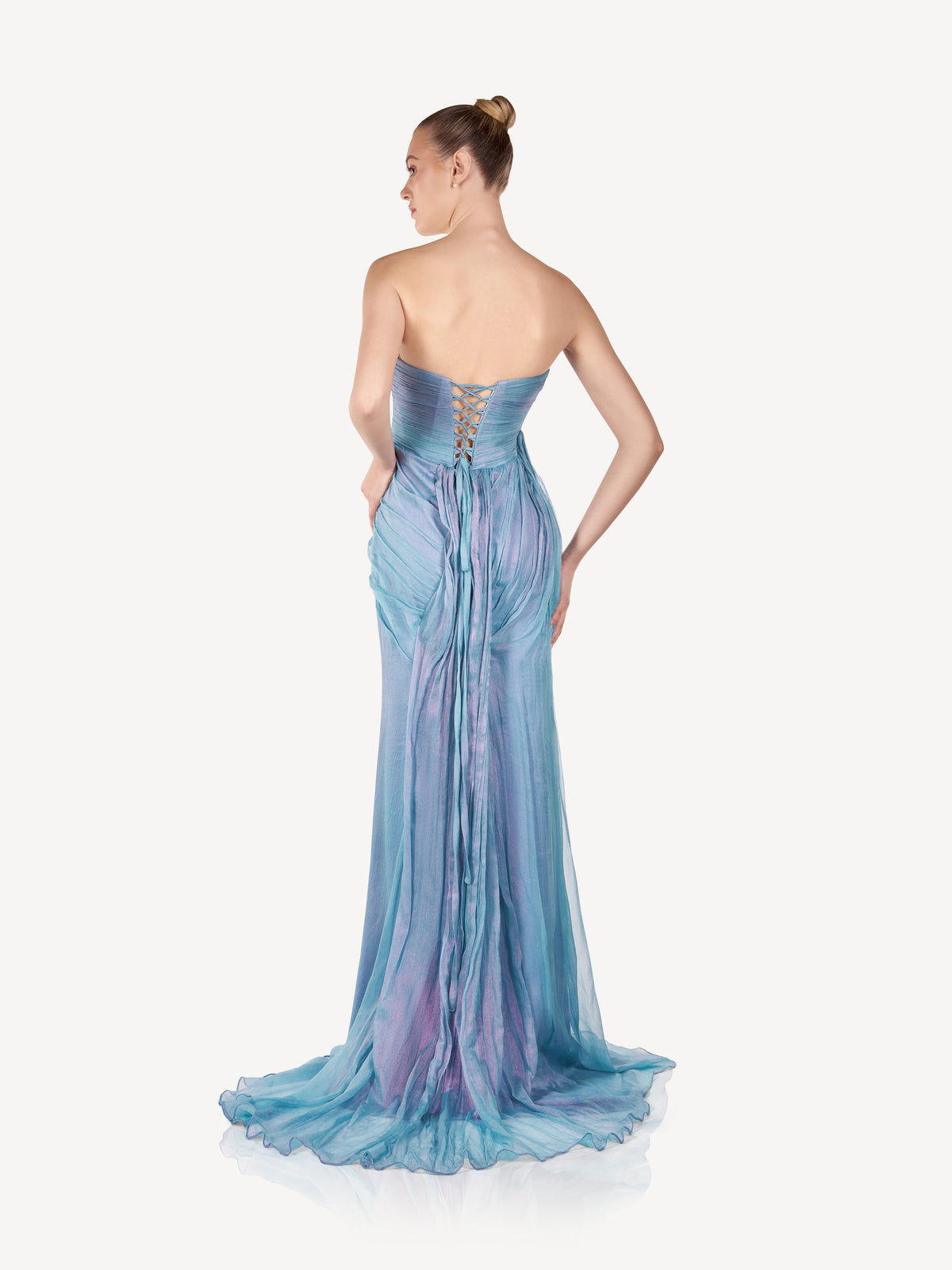 Rochie Maxi din Matase Drapata,Ocean Glow