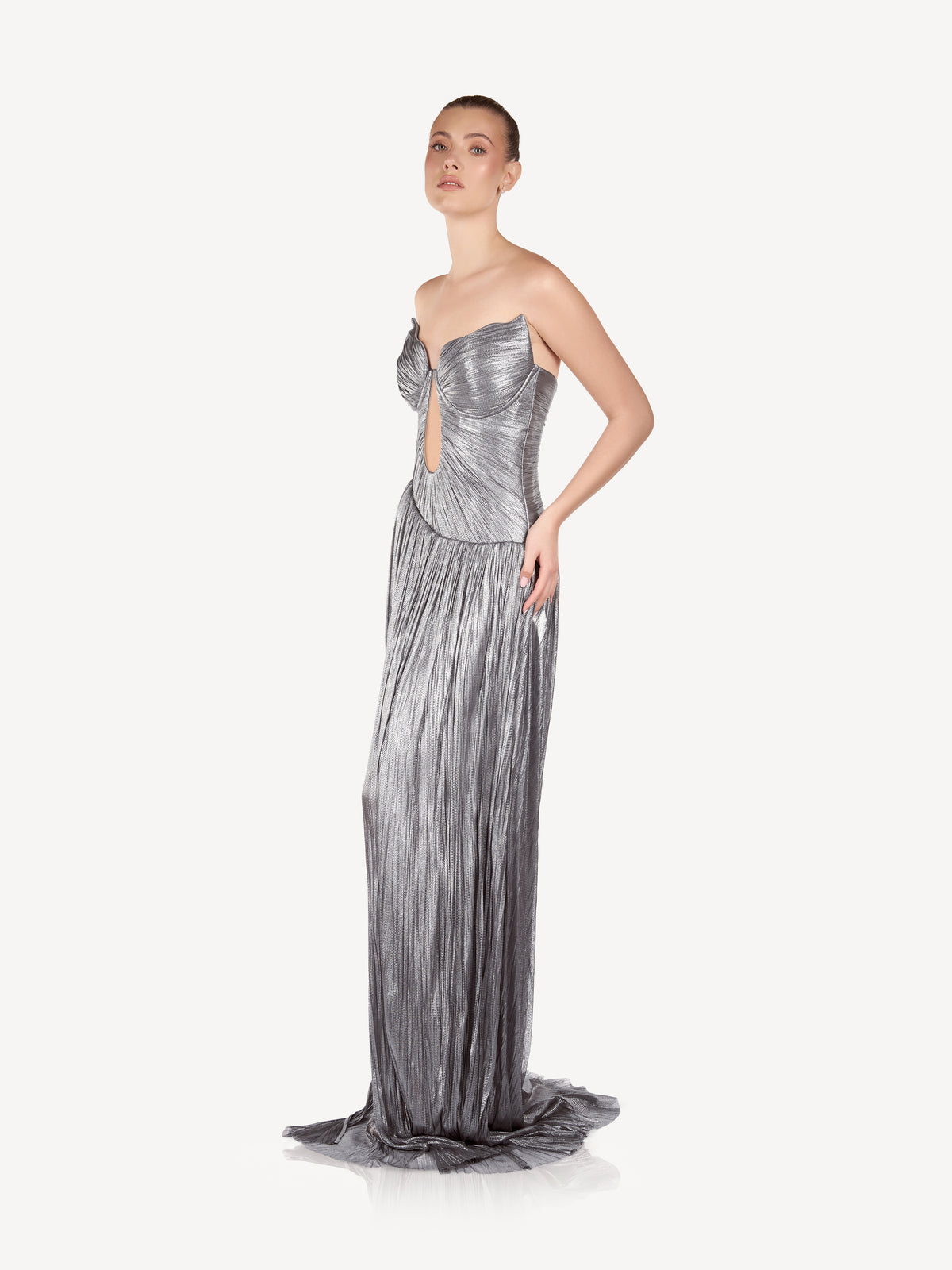 Metallic Maxi Dress with Cutout, Silver Touch