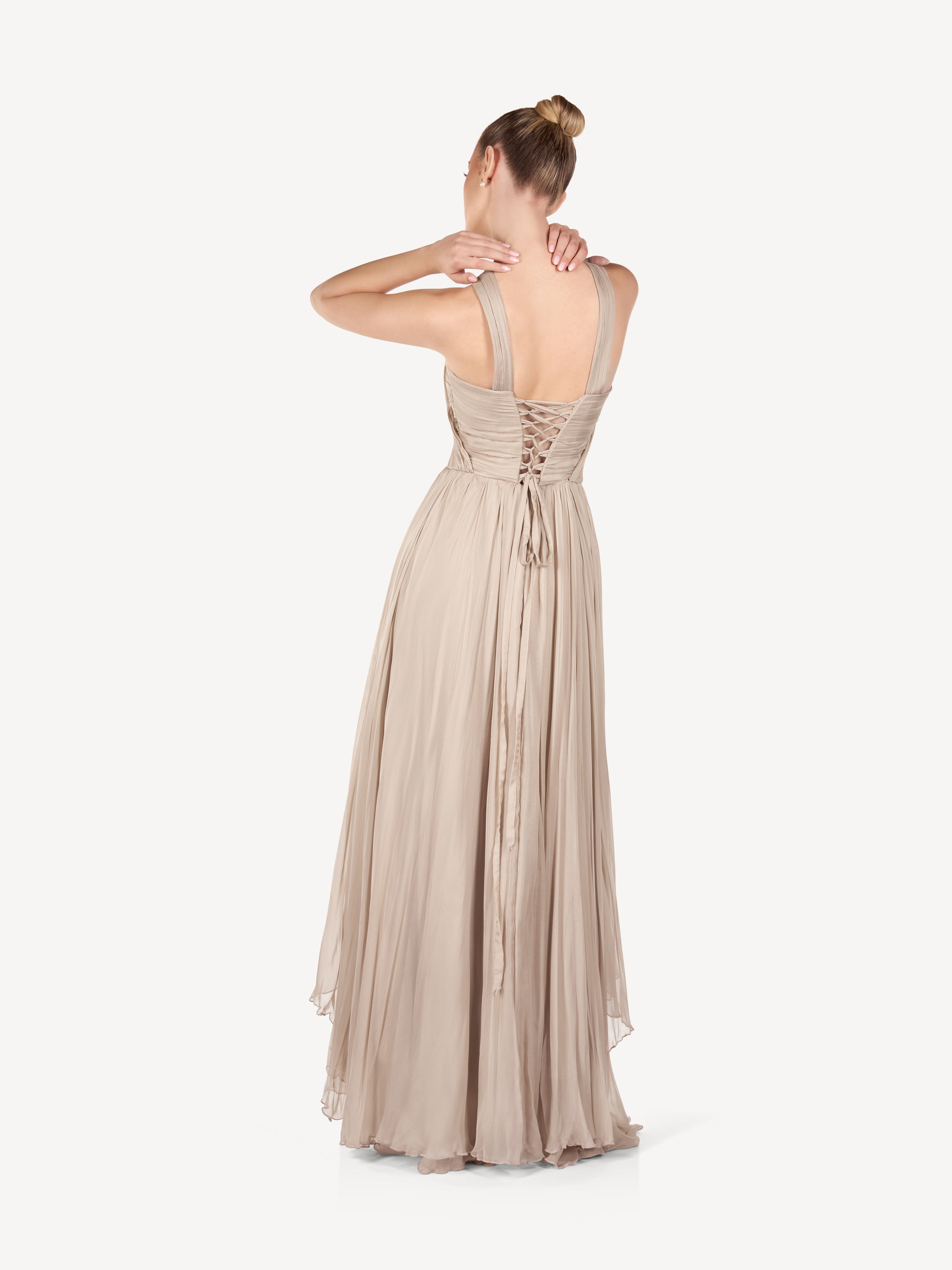 Rochie Maxi Drapata cu Bretele Incrucisate, Sand Whisper