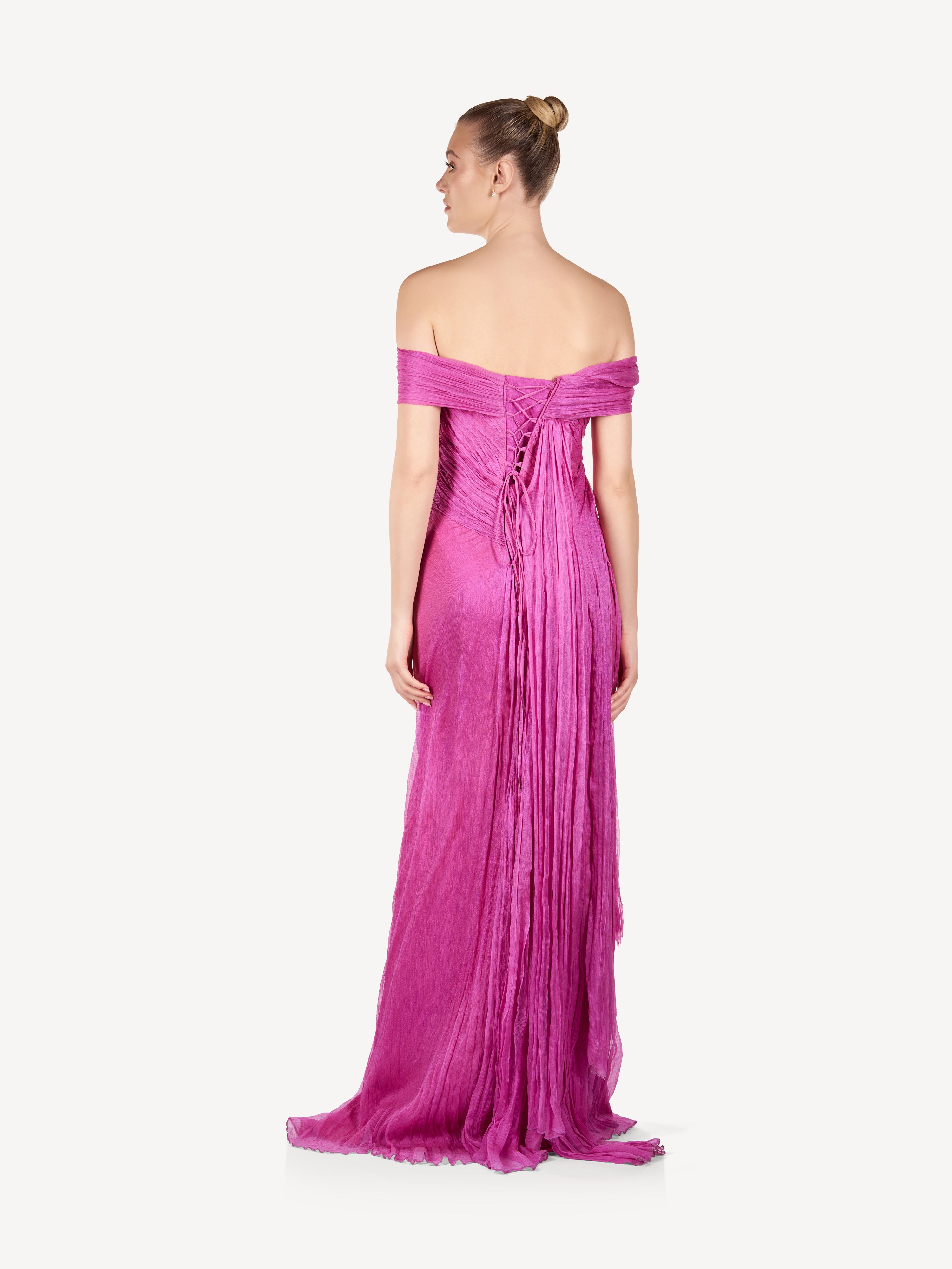 Rochie Maxi Drapata din Muselina de Matase, Fuchsia Muse