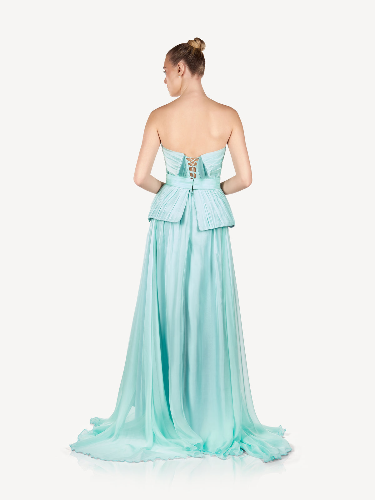 Maxi Silk Dress with Asymmetric Draping, Sea Mist