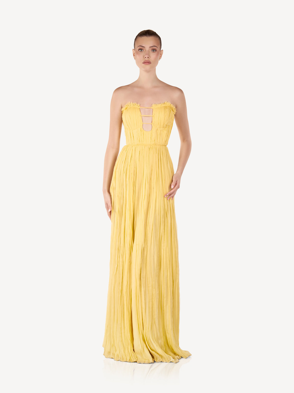 Maxi Silk Dress with Draped Details, Butter Glow