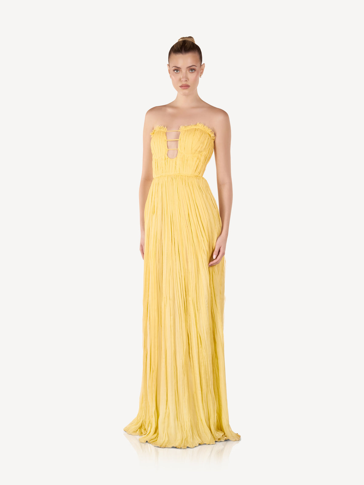 Maxi Silk Dress with Draped Details, Butter Glow
