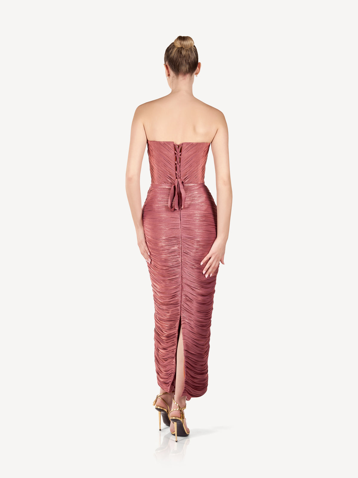 Rochie Midi Drapata cu Bust Sculptural, Rose Dust