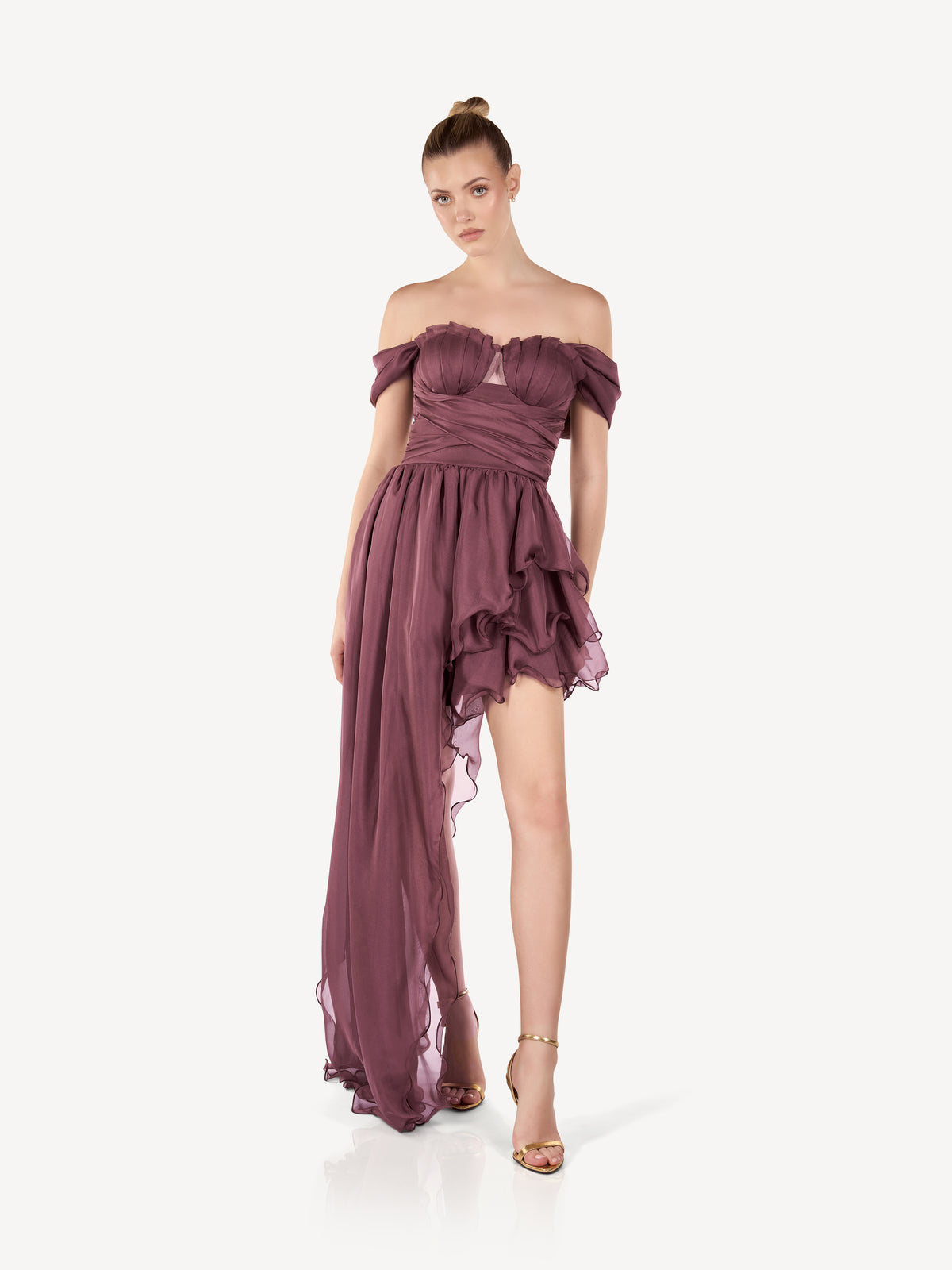 Asymmetric Mini Dress in Silk Voile, Mauve Élise