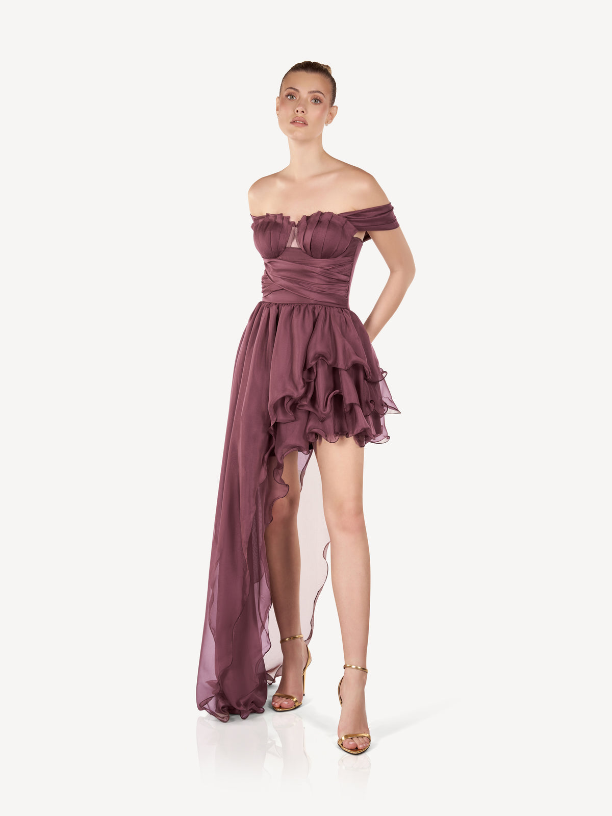 Asymmetric Mini Dress in Silk Voile, Mauve Élise