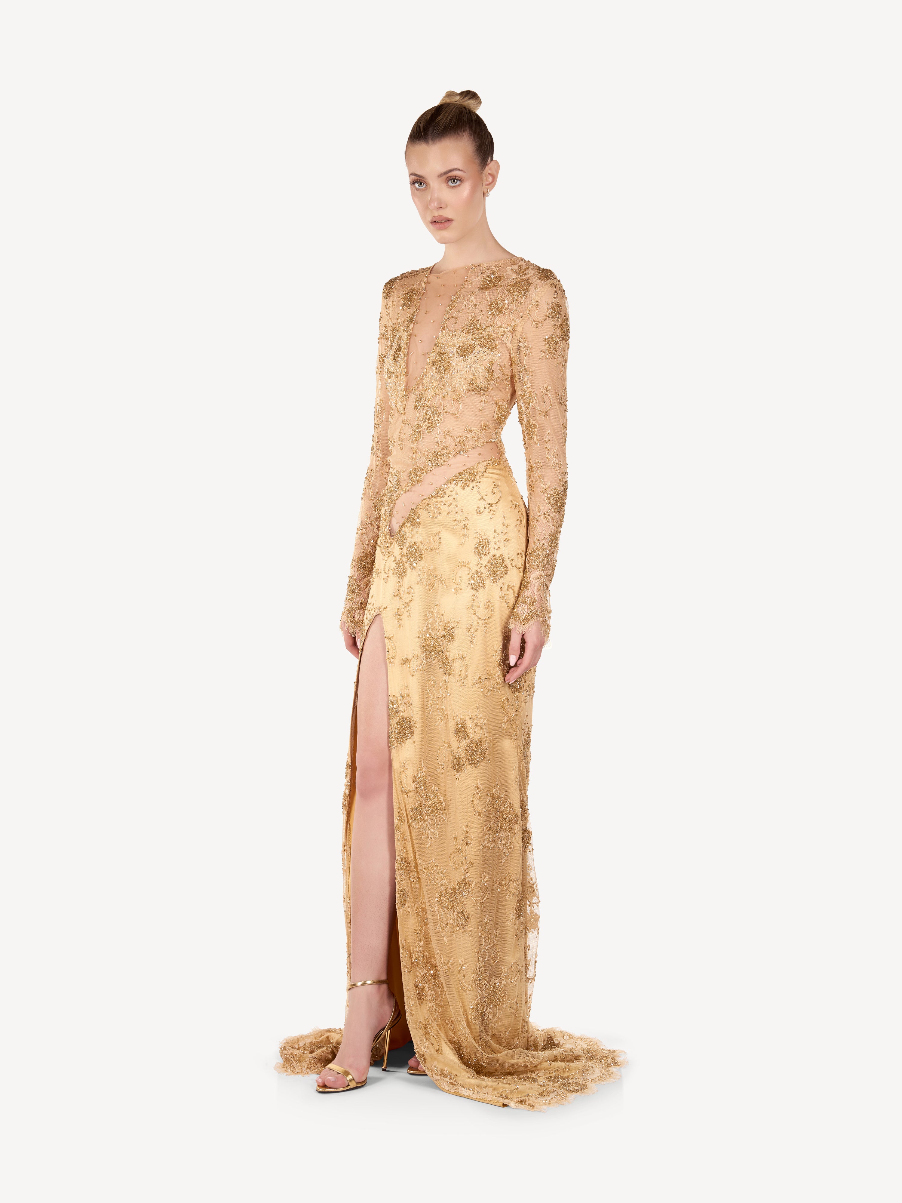 Rochie Maxi din Dantela si Satin Brodata, Aurélia