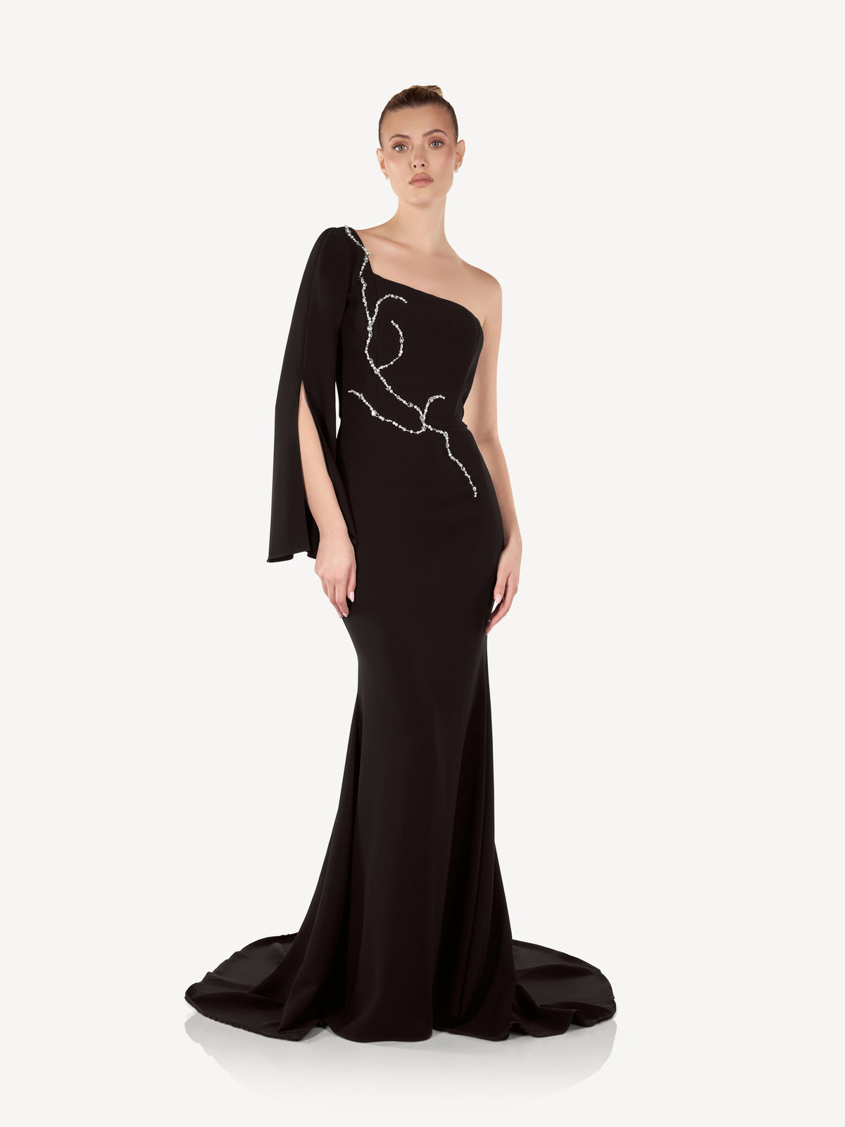 Asymmetric Maxi Dress with Crystal Embellishments, Ophélie