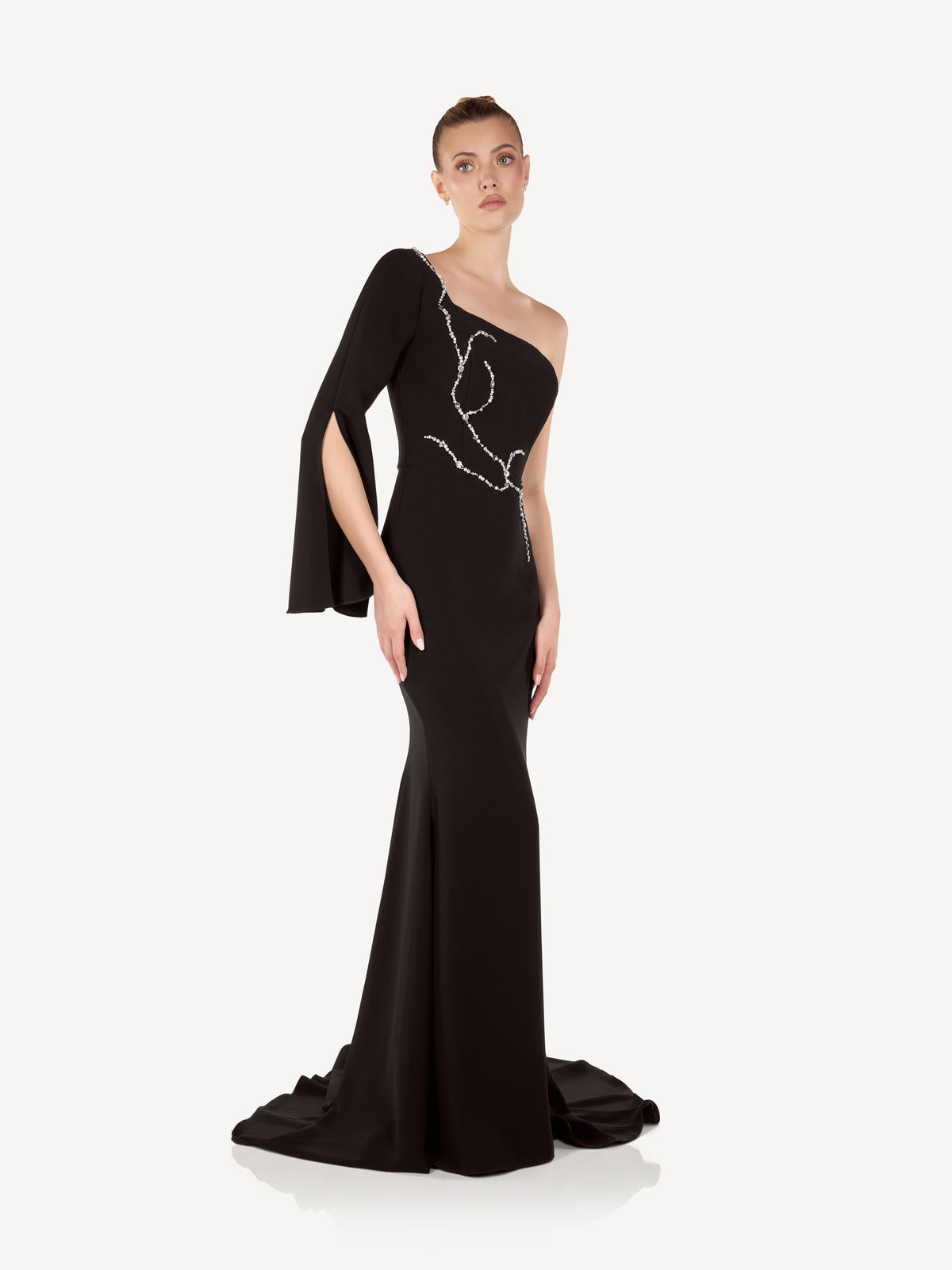 Asymmetric Maxi Dress with Crystal Embellishments, Ophélie