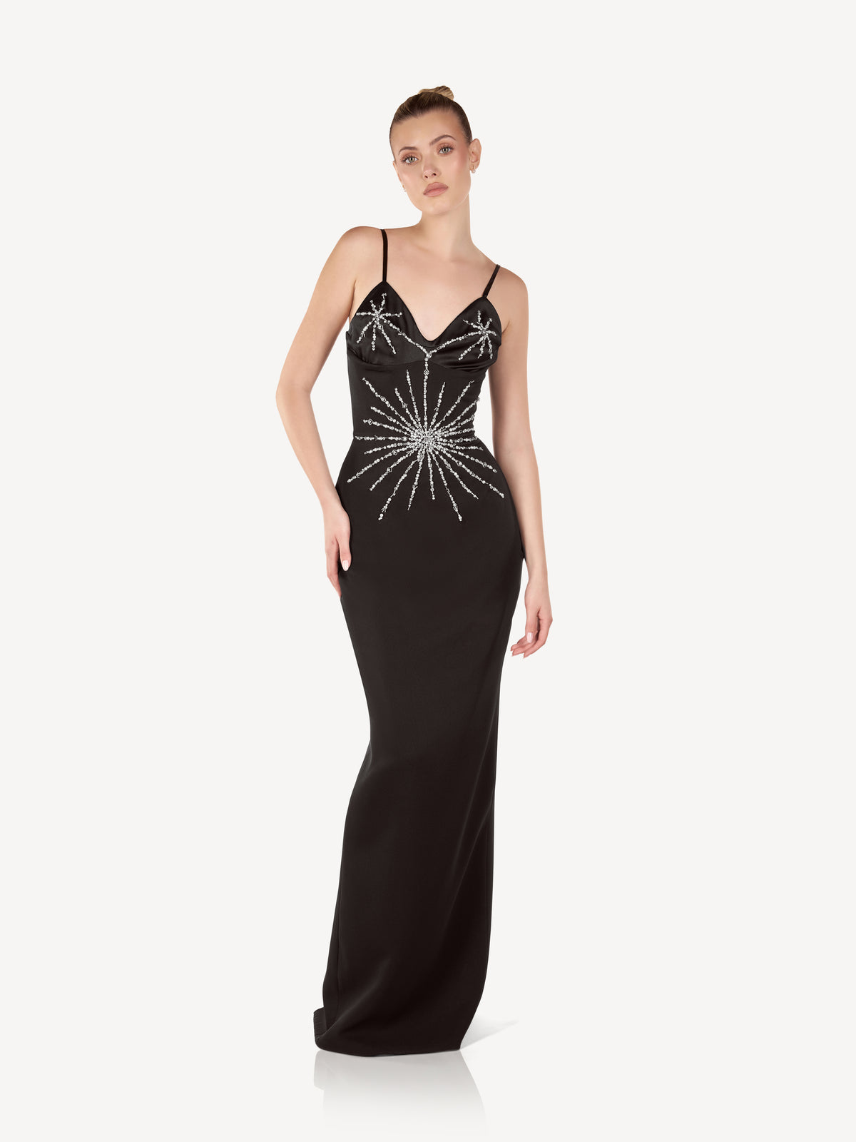 Maxi Dress with Crystal Embellishments and Organza Sleeves, Stella Noire