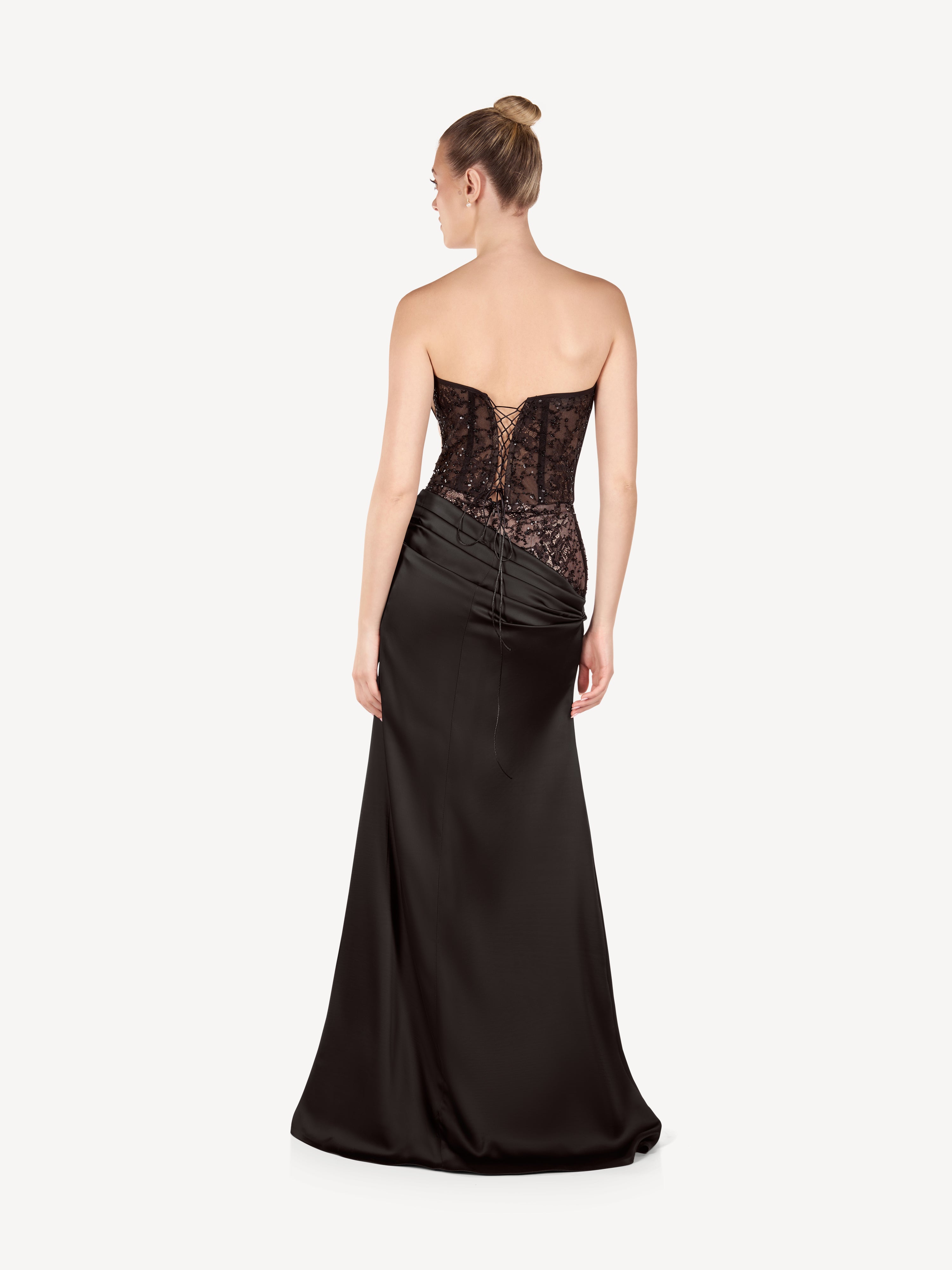 Rochie Maxi din Satin cu Corset Brodat si Drapaj, Noémie