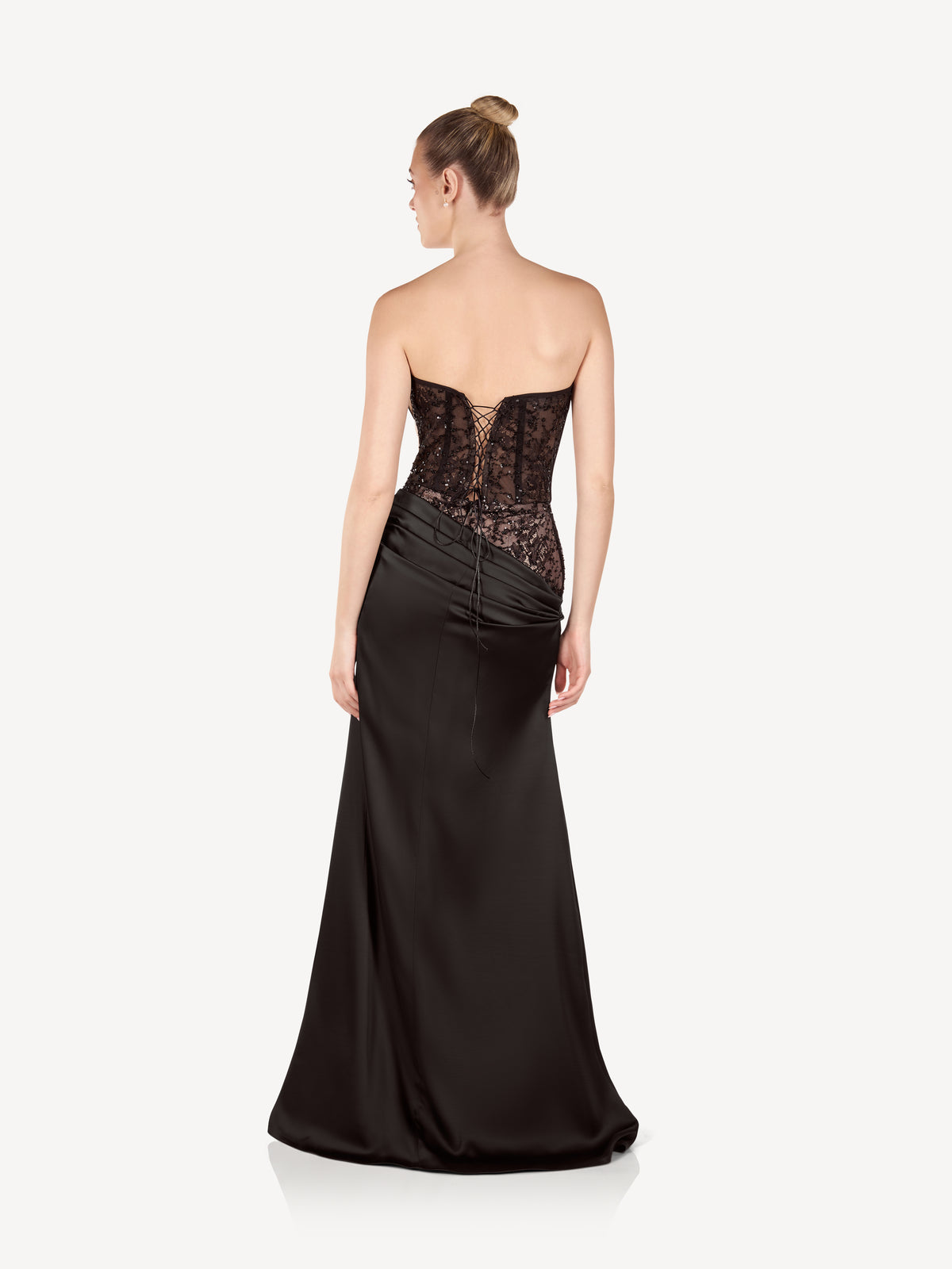 Rochie Maxi din Satin cu Corset Brodat si Drapaj, Noémie