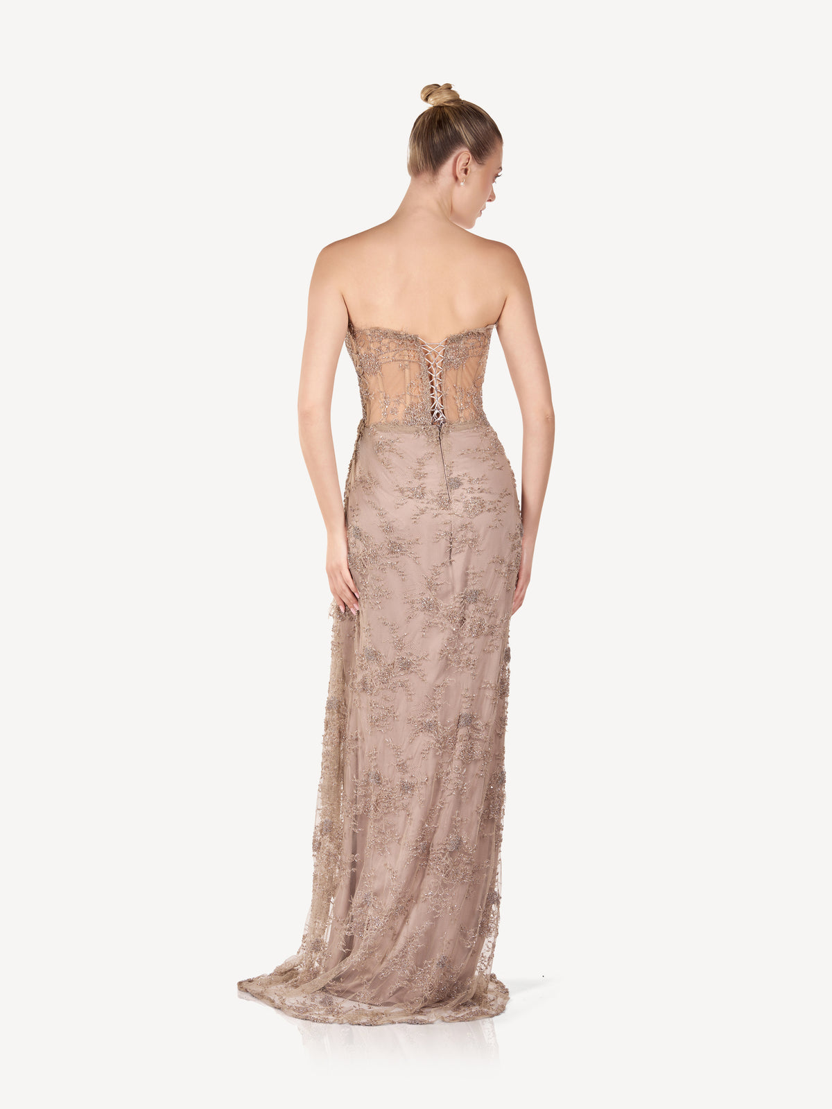 Embroidered and Draped Couture Corset Maxi Dress, Elara