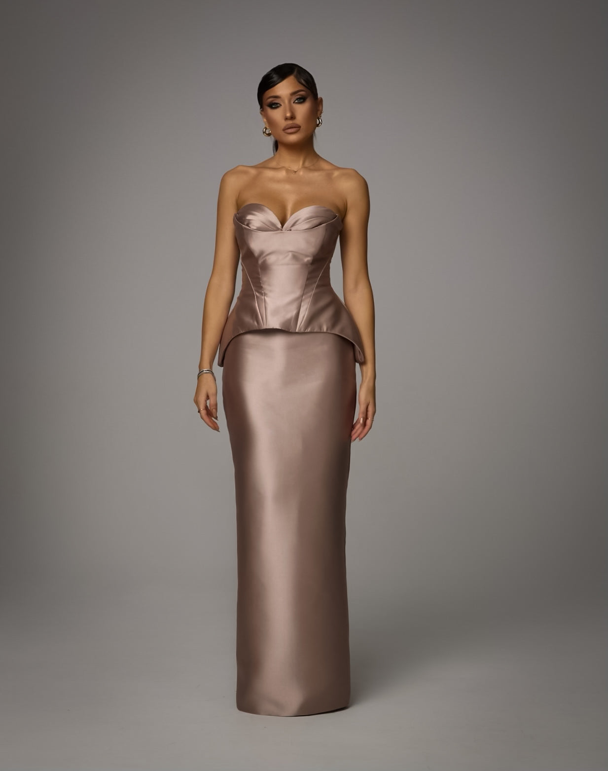 Compleu cu Corset si Fusta Lunga, Champagne Poise