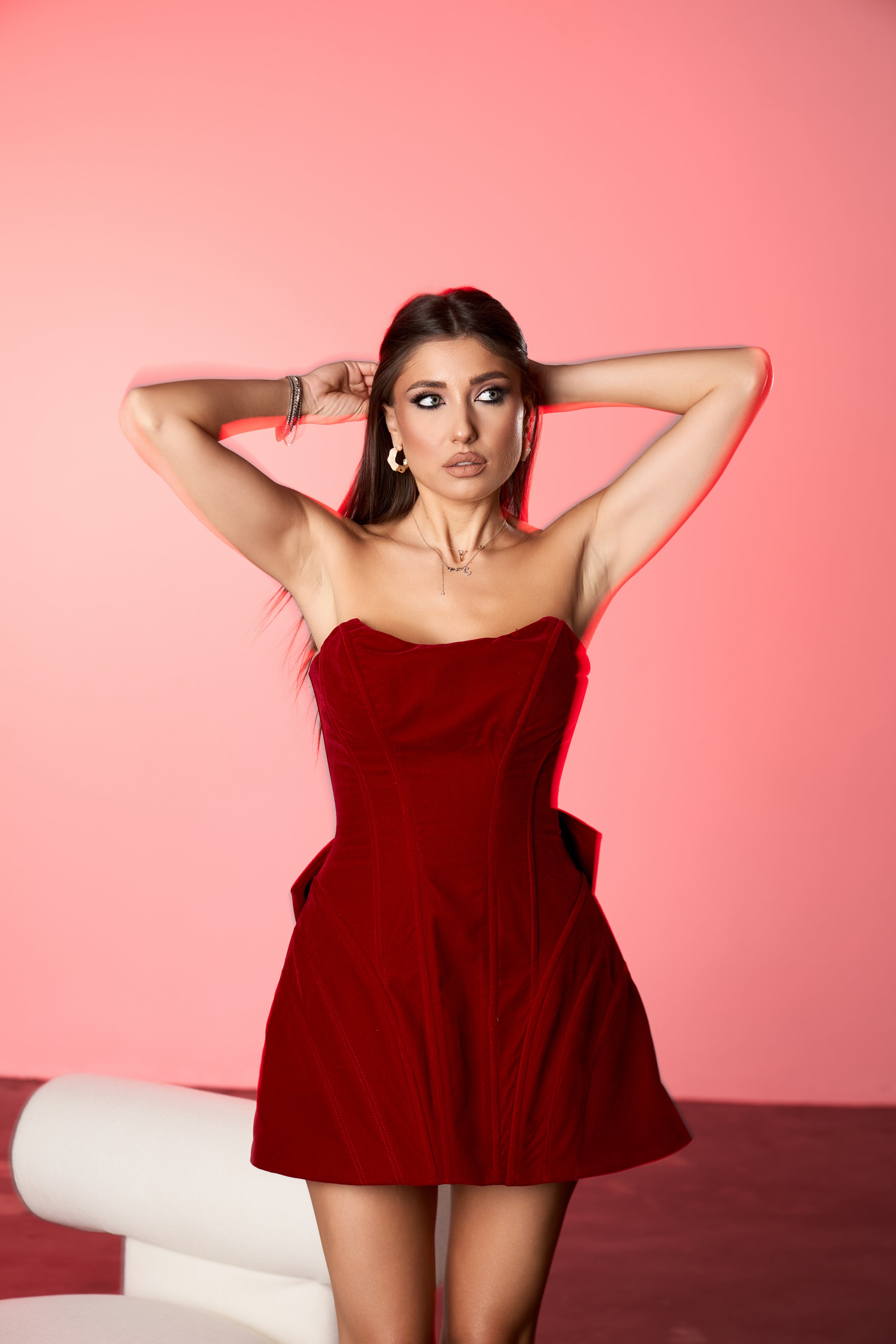 Rochie Mini Tip Corset cu Funda la Spate, Crimson Desire