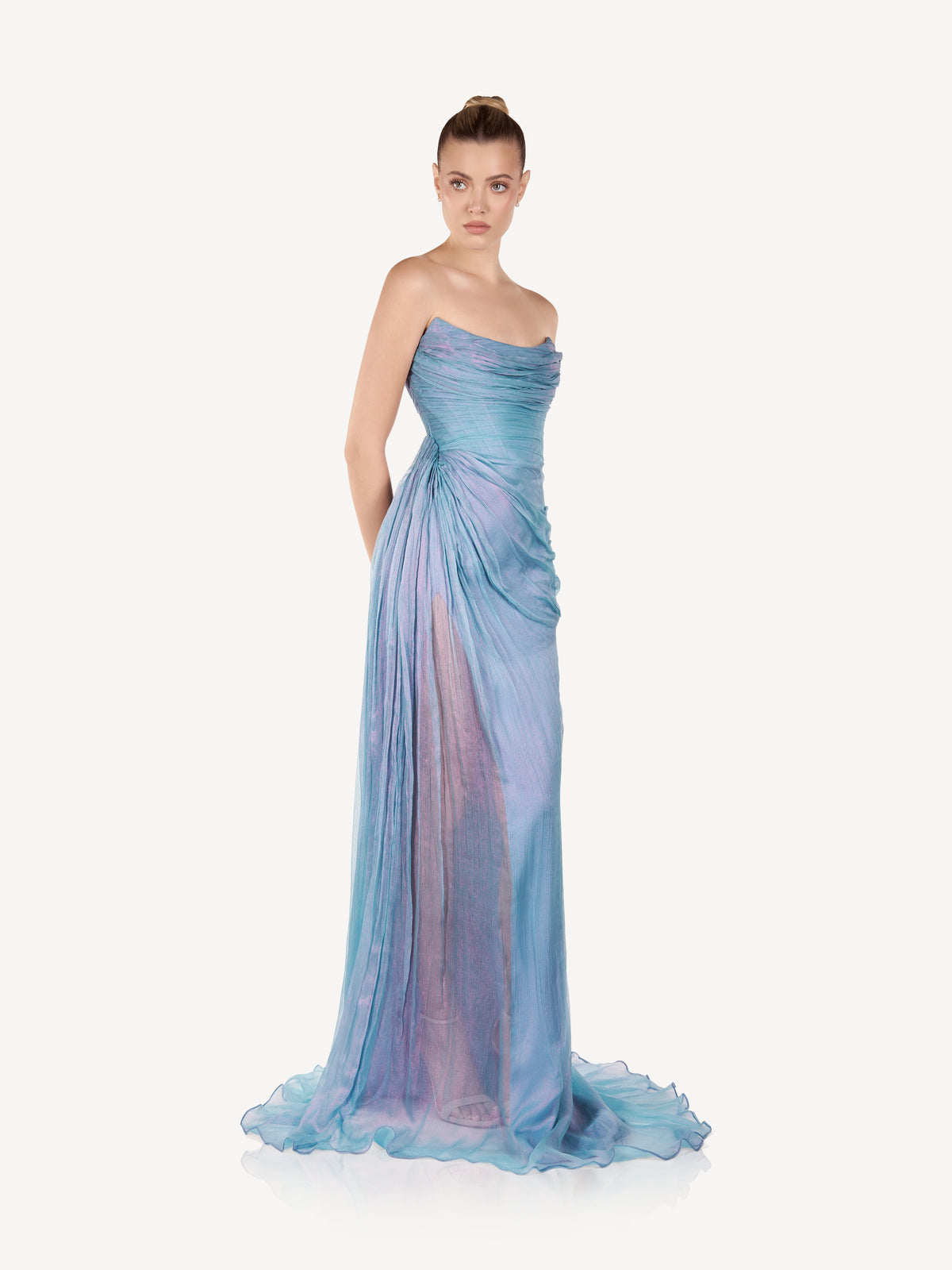 Draped Silk Maxi Dress, Ocean Glow