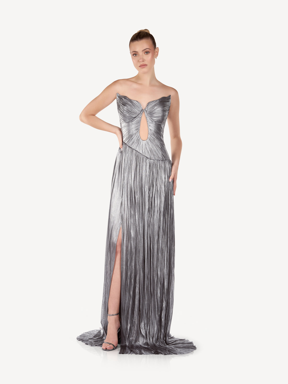 Metallic Maxi Dress with Cutout, Silver Touch