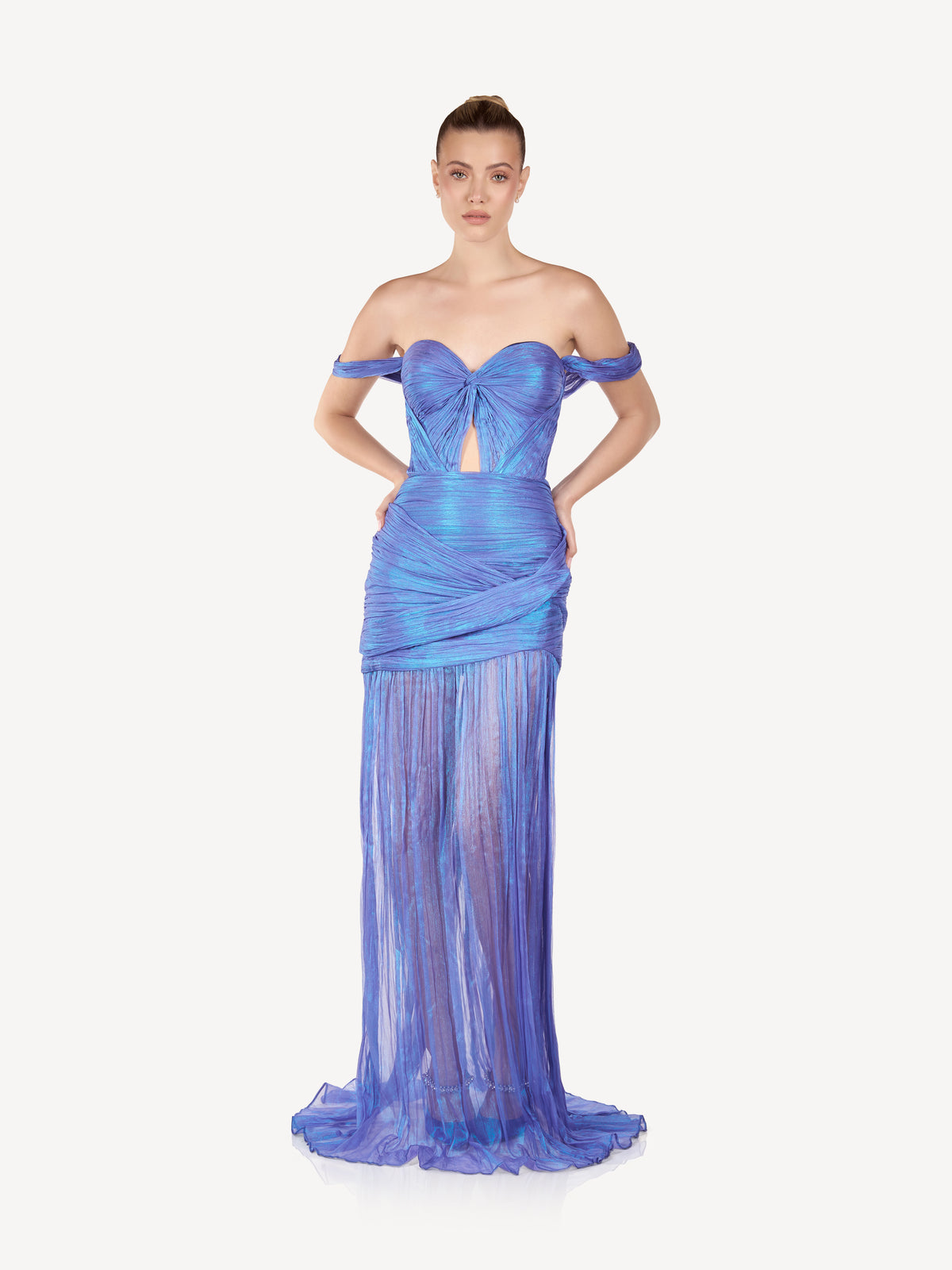 Draped Off-Shoulder Maxi Dress, Blue Mirage