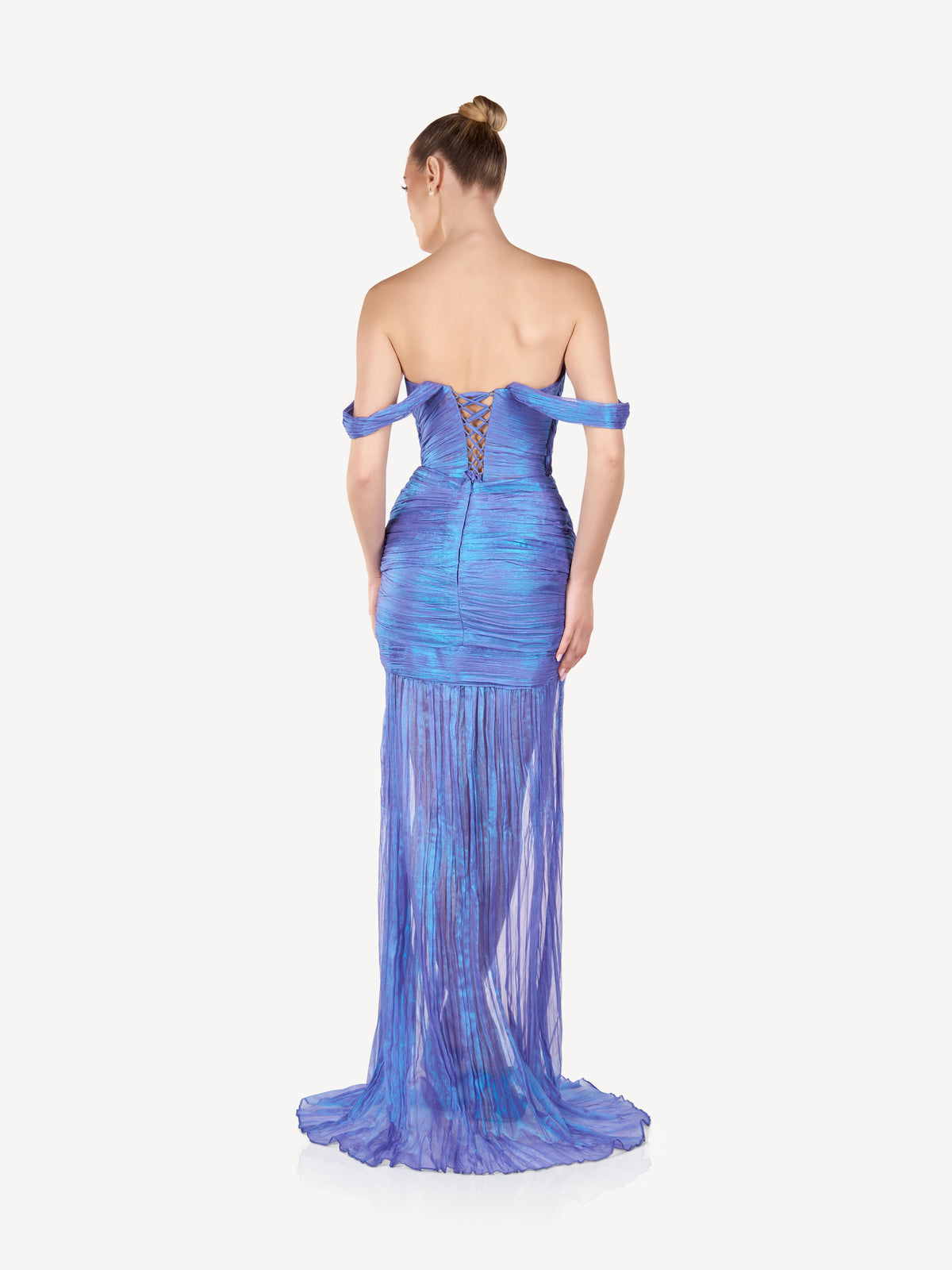 Draped Off-Shoulder Maxi Dress, Blue Mirage