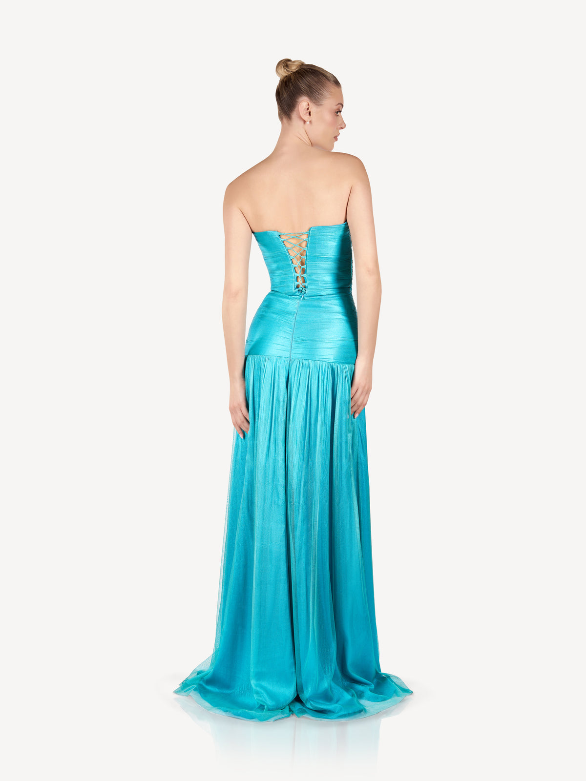 Rochie Maxi Drapata cu Corsaj Structurat, Aqua Veil