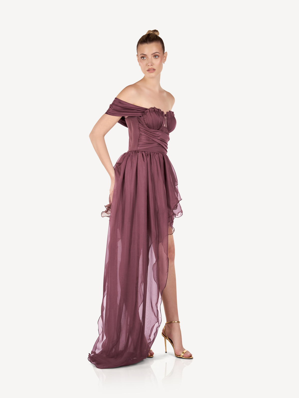 Asymmetric Mini Dress in Silk Voile, Mauve Élise