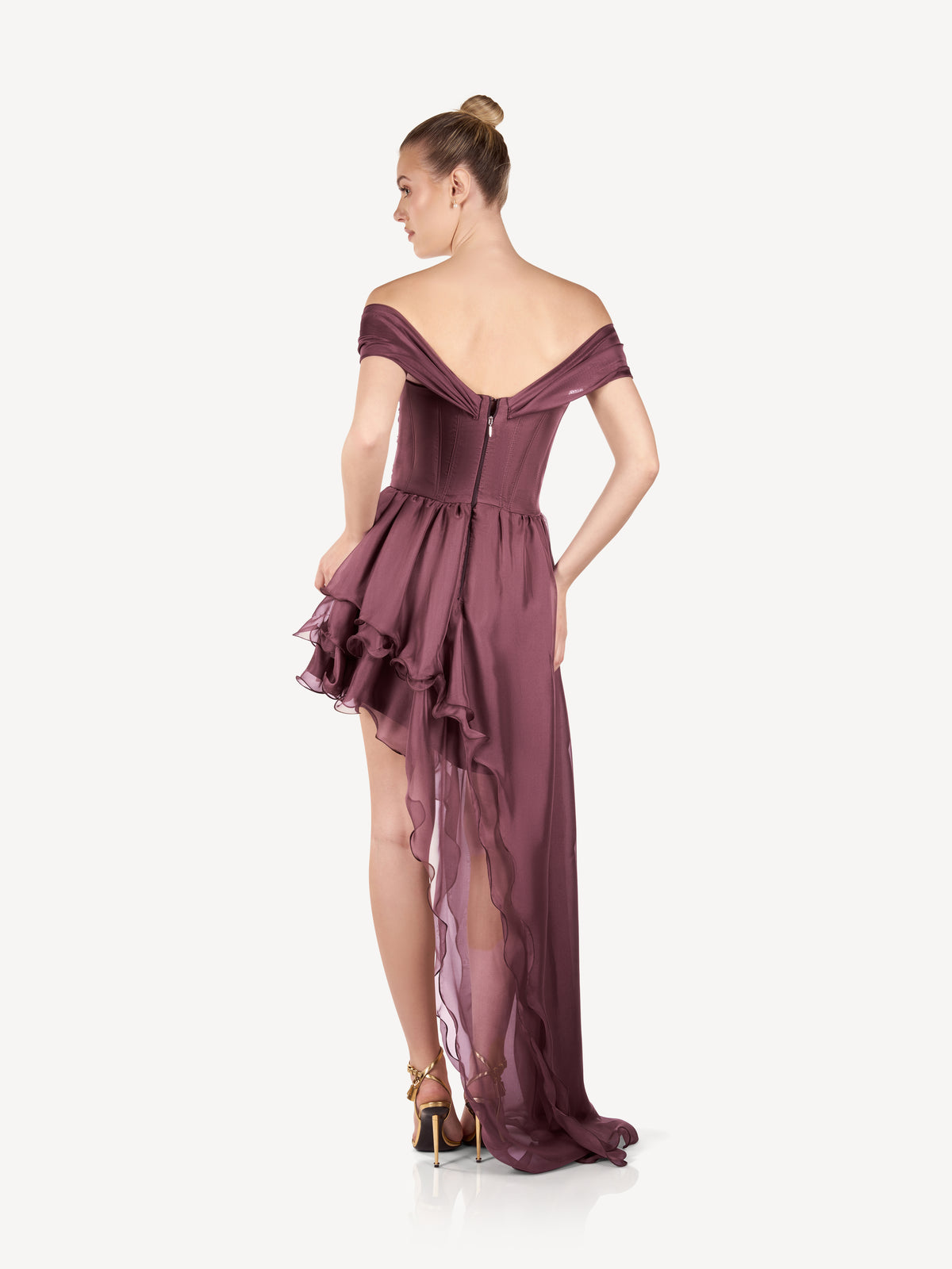 Asymmetric Mini Dress in Silk Voile, Mauve Élise