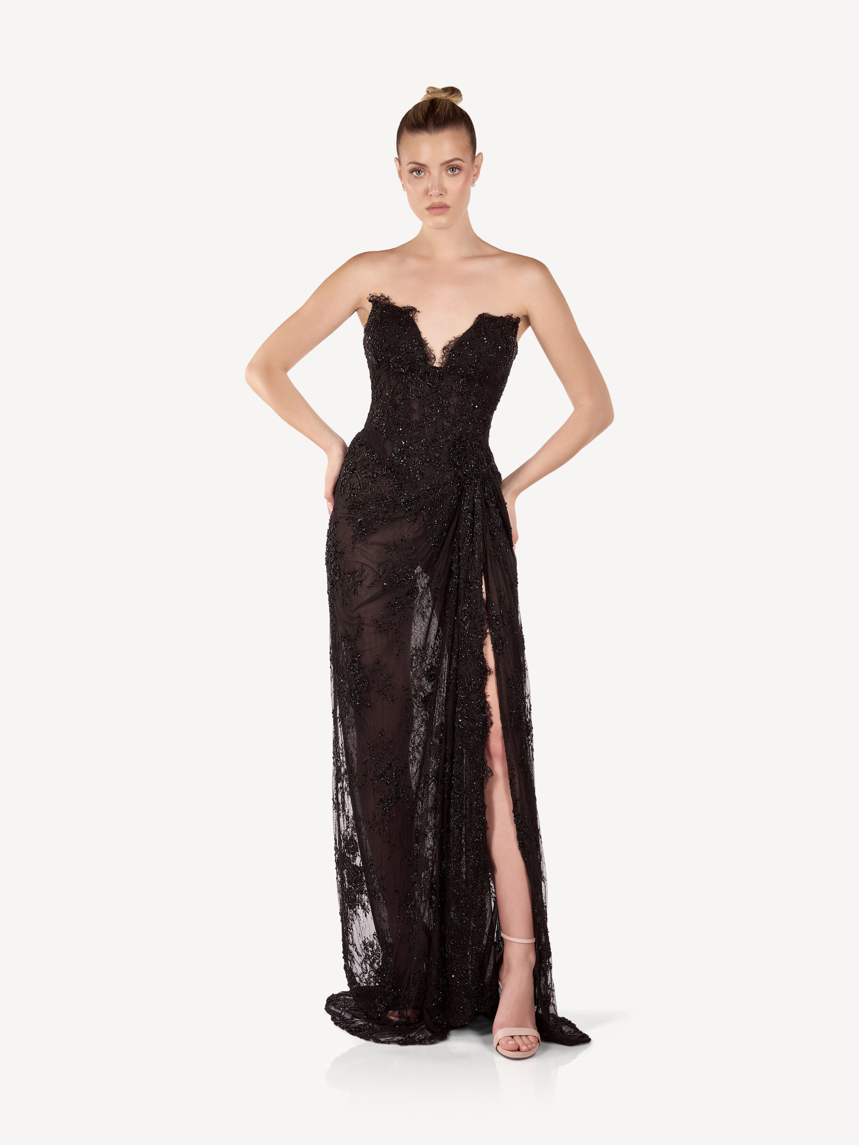 Maxi Corset Dress with Draping and Crystals, Seraphine