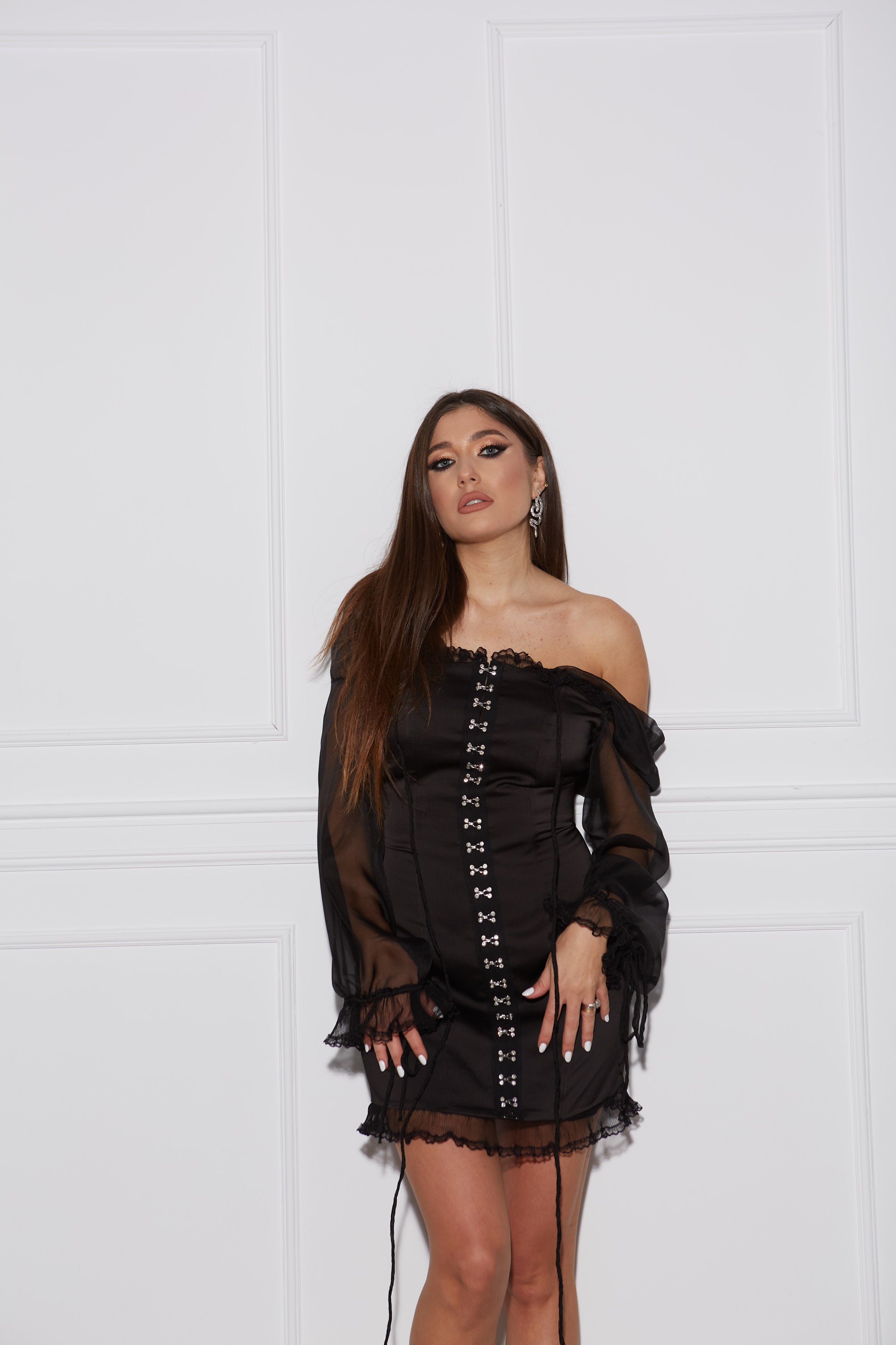 Rochie Mini Corset cu Maneci din Organza, Charlotte